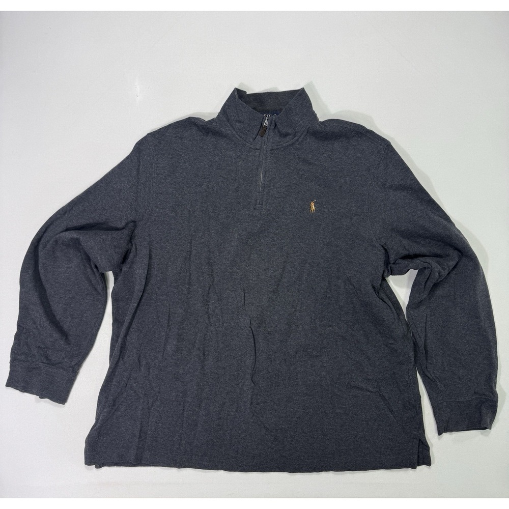Polo Ralph Lauren Estate Rib Men XL 1/4 Zip Sweater Modern Grey Pony Logo Casual